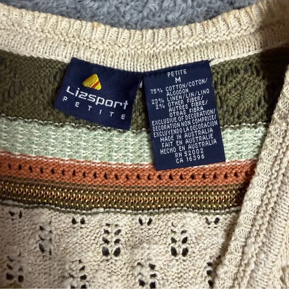 Vintage Liz Sport Button Front Crochet Knit Sweater Vest Cropped Medium Petite - Picture 3 of 6